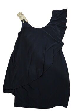 Betsy And Adam Mini Dress Women Size 12 Cocktail Gold Strap Jewels One Shoulder
